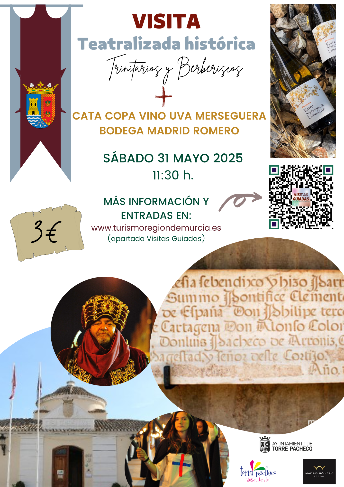 VISITA TEATRALIZADA HISTRICA TRINITARIOS Y BERBERISCOS + CATA  COPA VINO UVA MESEGUERA BODEGA MADRID ROMERO